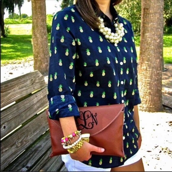 J Crew pineapple print Perfect button down shirt - Picture 1 of 6